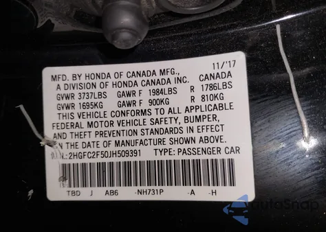 2018 Honda Civic Lx z USA, uszkodzony, nr VIN 2HGFC2F50JH509391